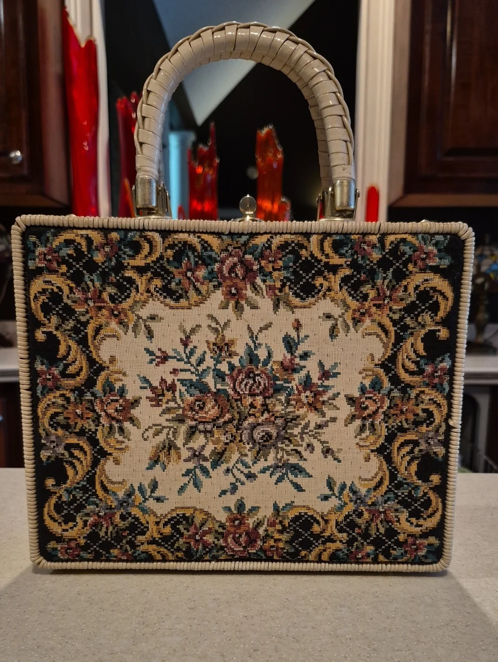 vintage 1960s wicker box tapestry Purse Magid - Picture 1 of 8